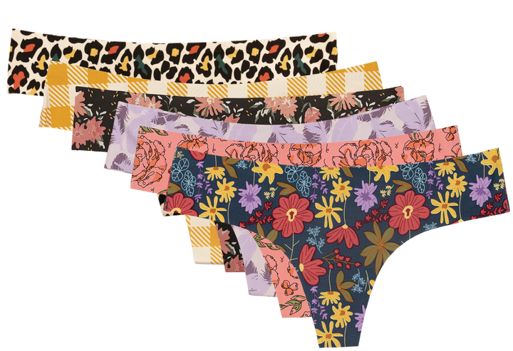 Surprise No Show Laser Cut Thong Print 6 Pack