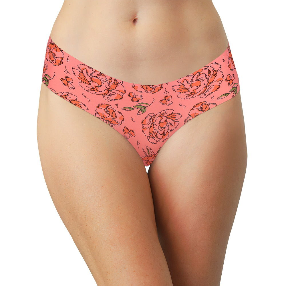 Pink Sketch Floral No Show Laser Cut Thong