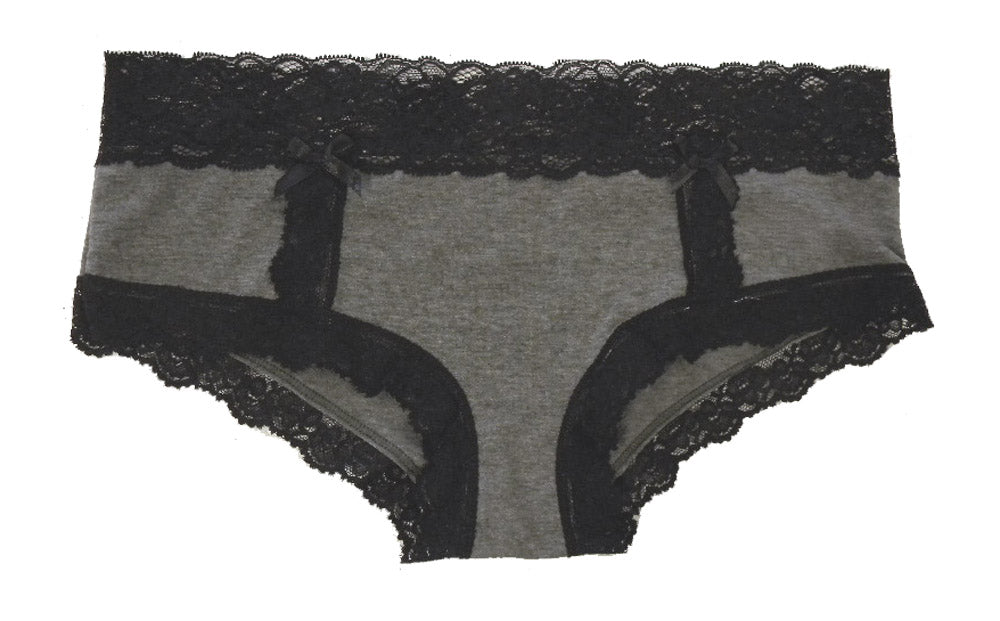 Heather Gray Boyshort with Lace Trim