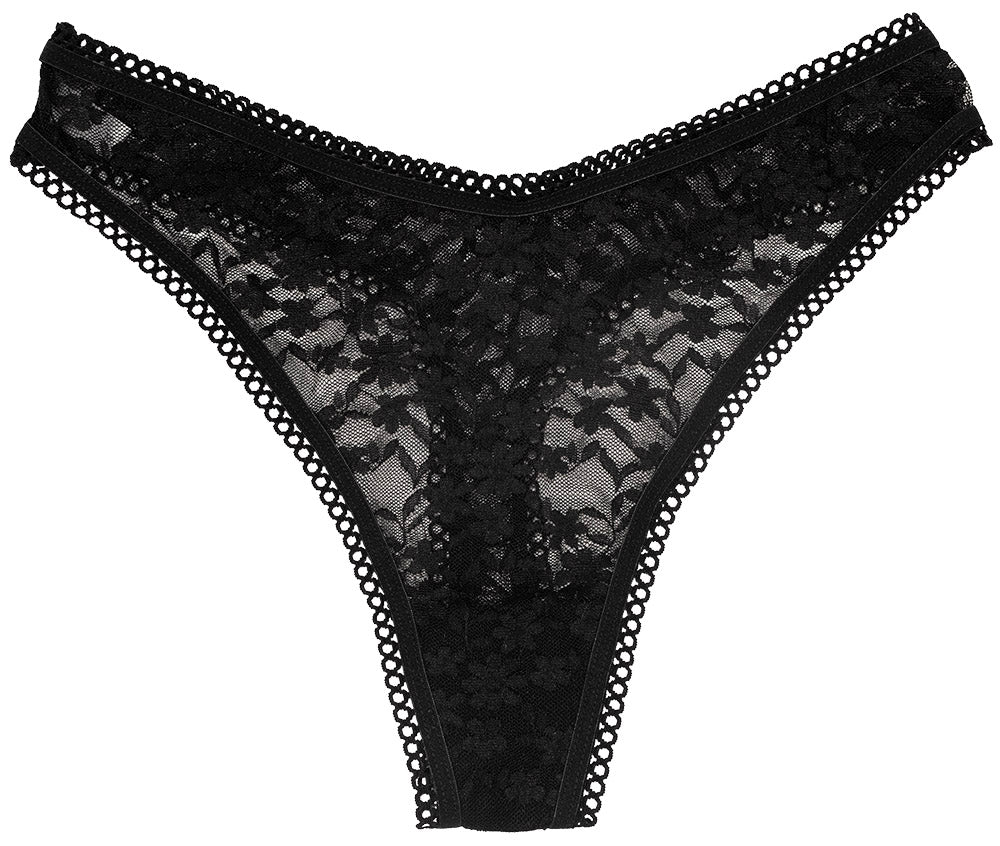 High Leg Daisy Lace Thong with Picot Trim