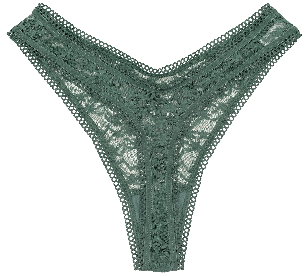 High Leg Daisy Lace Thong with Picot Trim