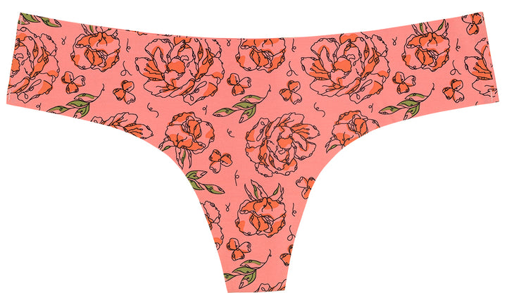 Pink Sketch Floral No Show Laser Cut Thong