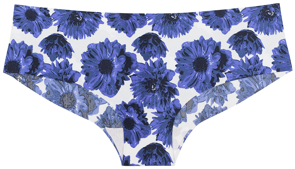 Blue and White Large Floral Laser Cut No Show Hipster
