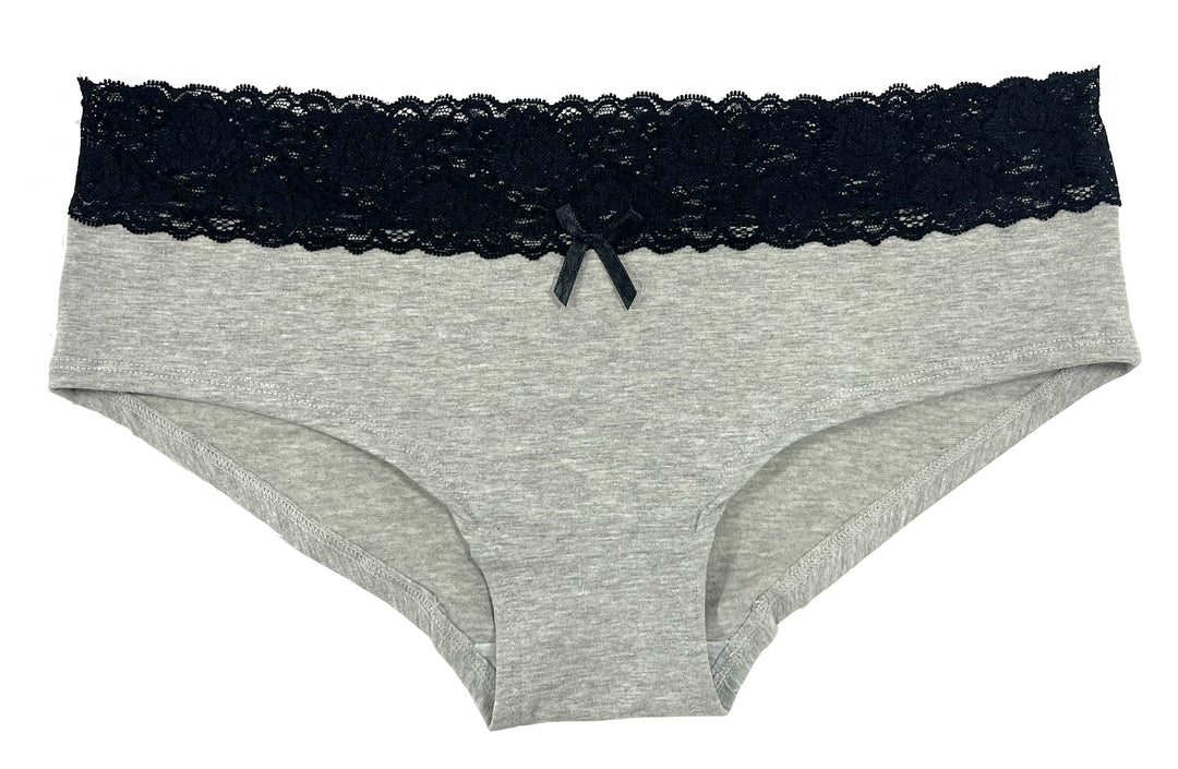 Heather Gray Hipster with Black Lace at Waist