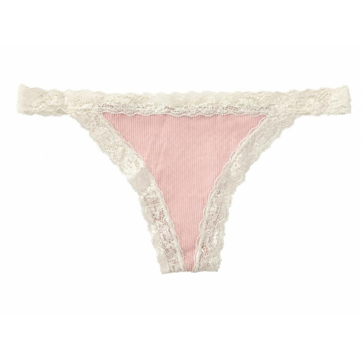 Rib Modal Thong With Contrast Lace, XS- 2X