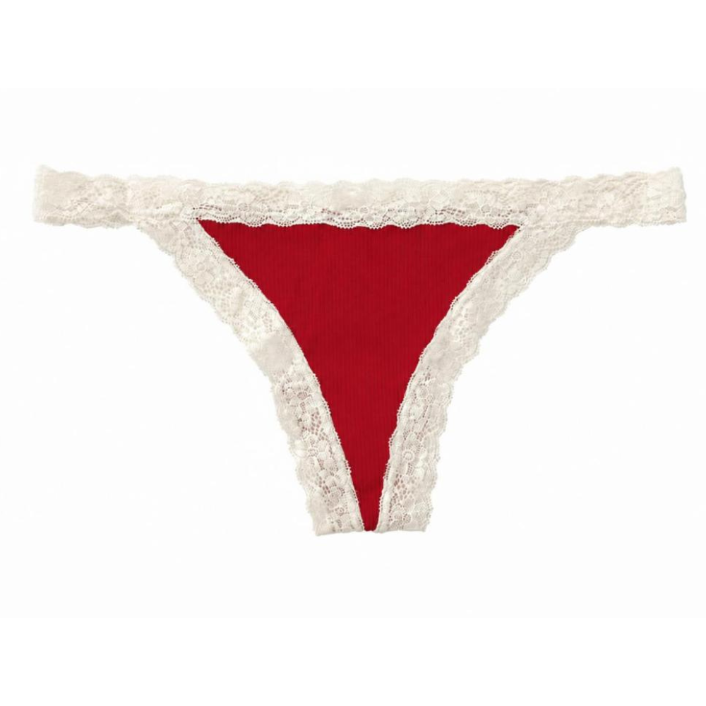 Rib Modal Thong With Contrast Lace, XS- 2X