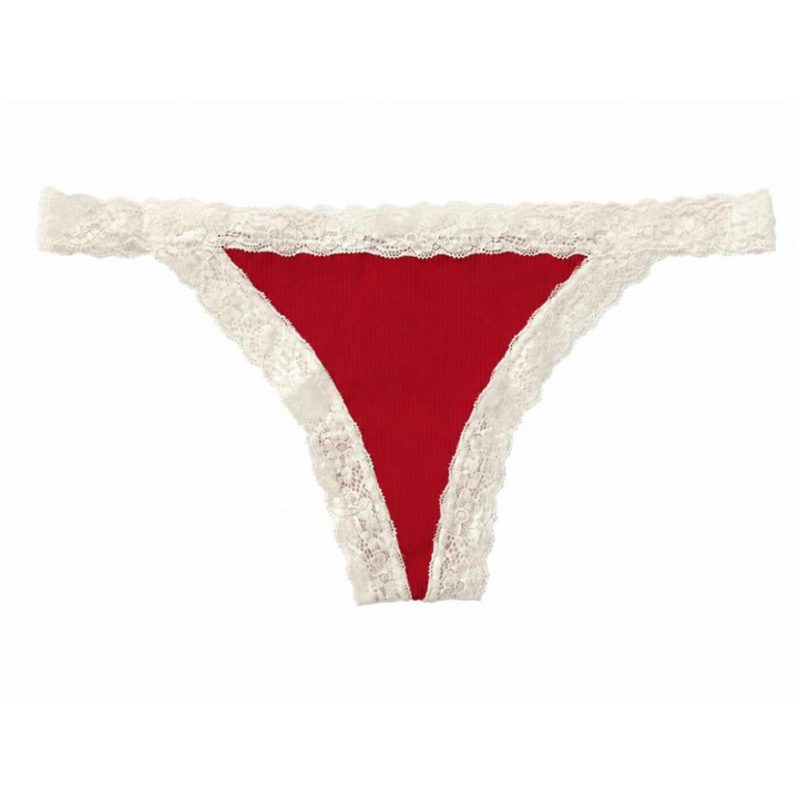 Rib Modal Thong With Contrast Lace, XS- 2X