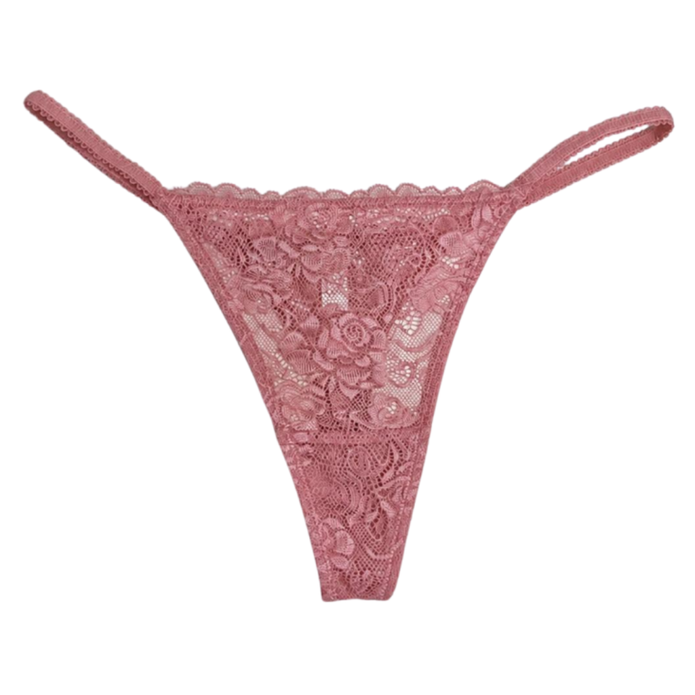 Love Libby Lace Thong with Picot Elastic Sides – close-up of picot elastic waistband and lace detail