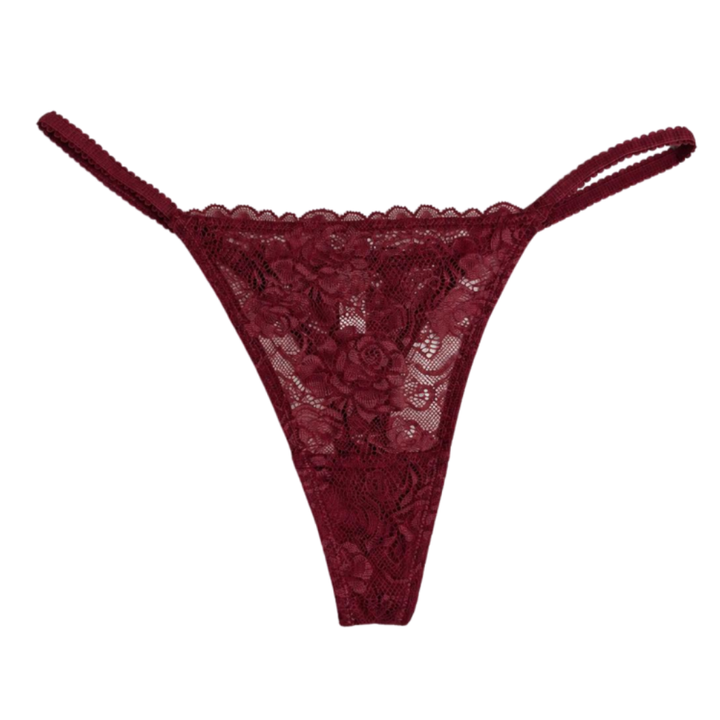 Love Libby Lace Thong with Picot Elastic Sides – flat lay product detail