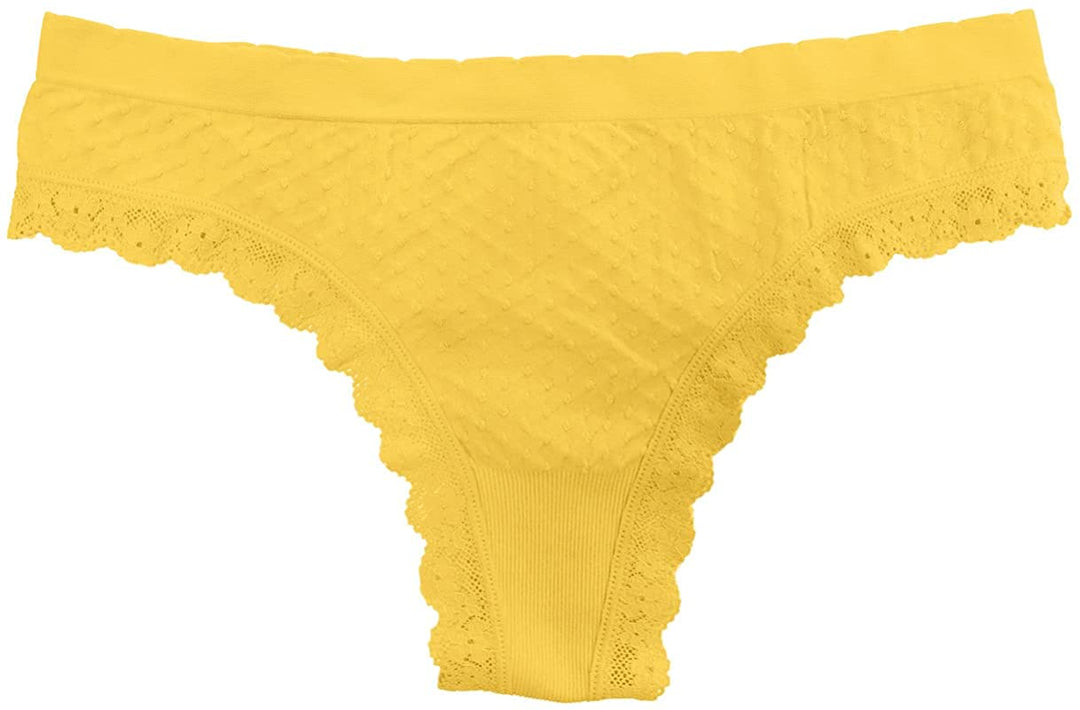 Yellow Scalloped Dot and Lace Seamless Tag Free Thong