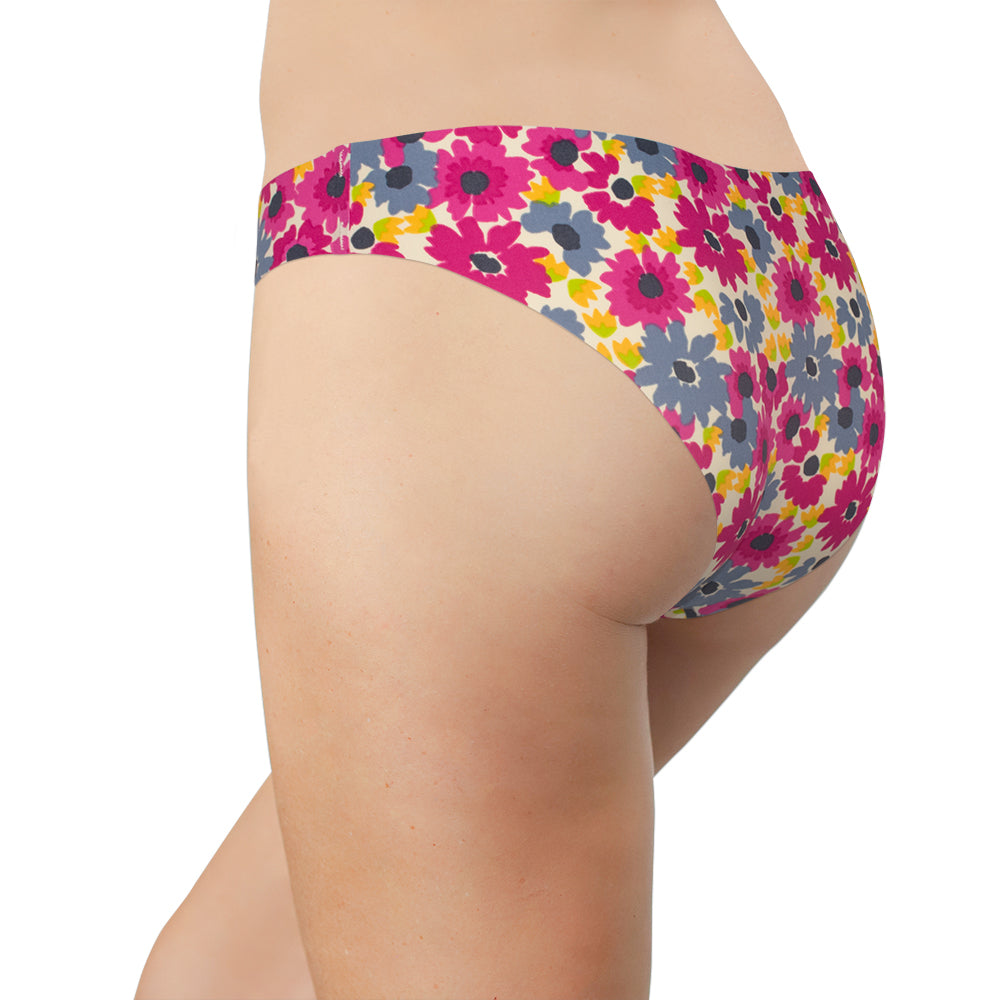 V Front Laser Cut No Show Cheeky in Pink Floral