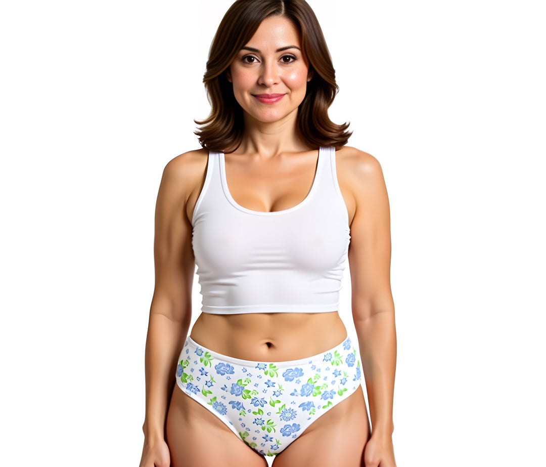 Printed Cotton High Waist Bikini with Picot Trim