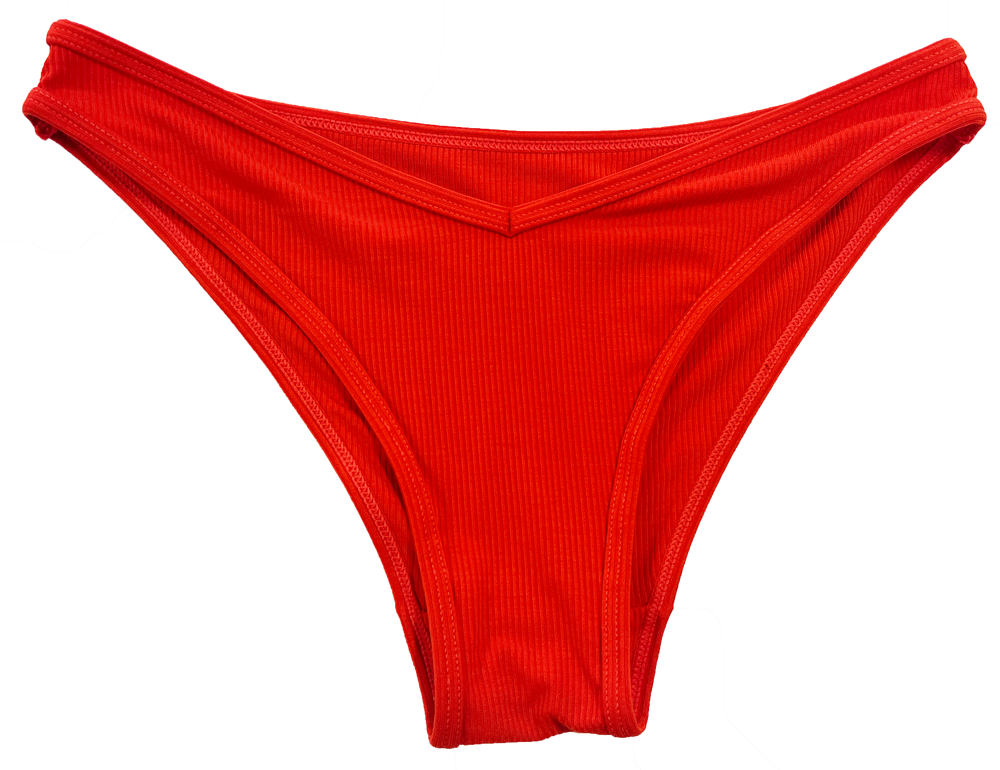 A red modal V-bikini underwear with a classic cut.