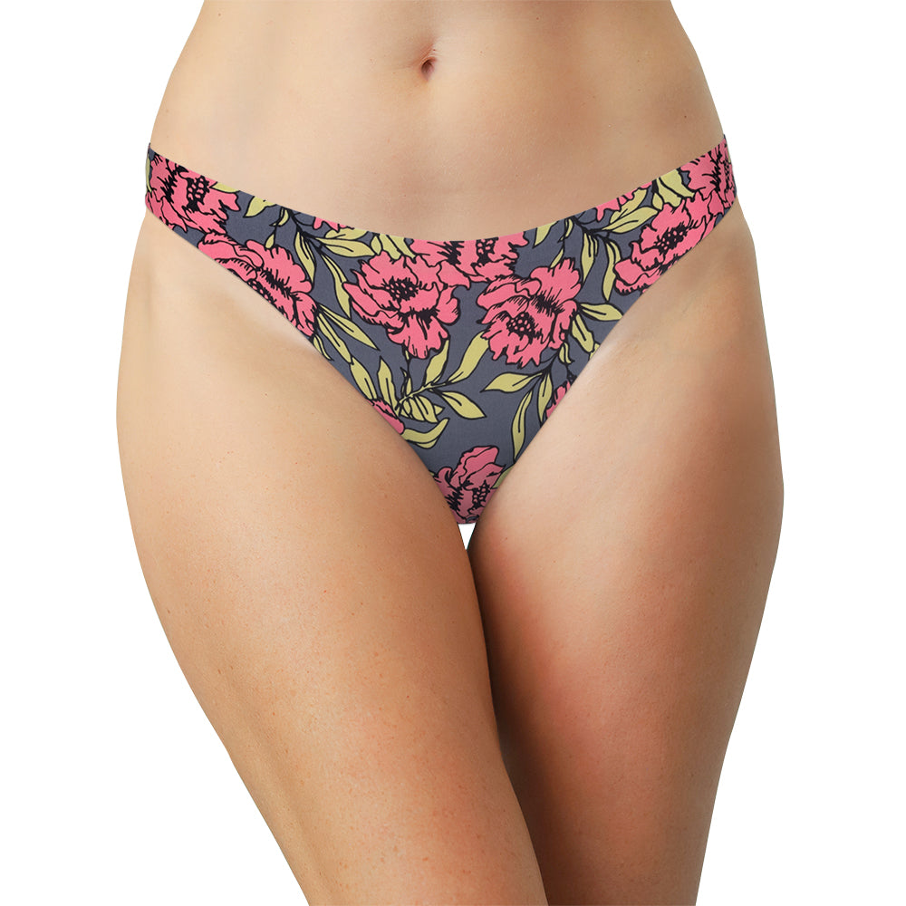 Pop of Pink Floral No Show Laser Cut Thin Side Thong