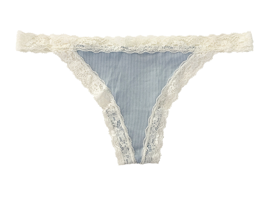 Rib Modal Thong With Contrast Lace, XS- 2X