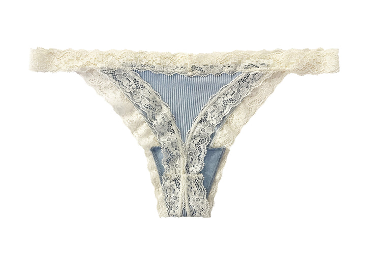 Rib Modal Thong With Contrast Lace, XS- 2X