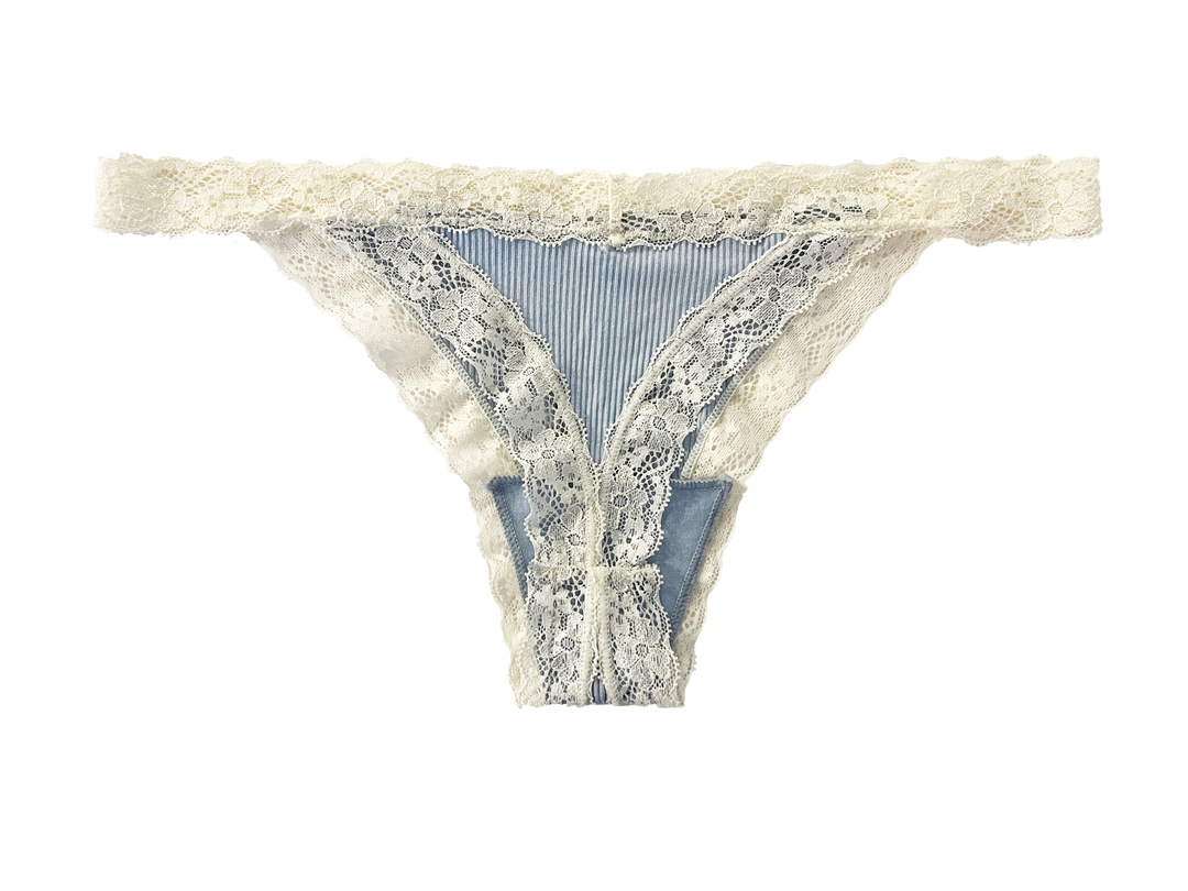 Rib Modal Thong With Contrast Lace, XS- 2X
