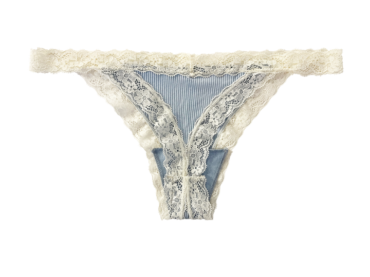 Rib Modal Thong With Contrast Lace, XS- 2X