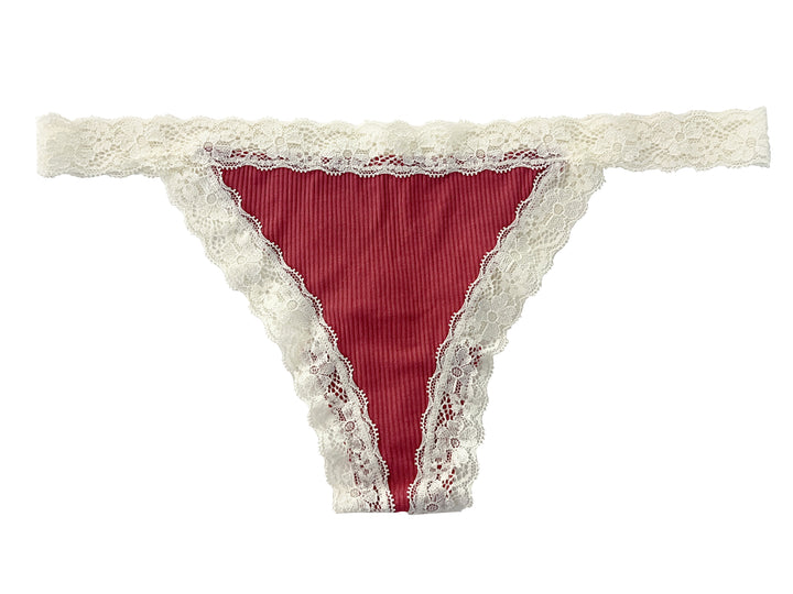 Rib Modal Thong With Contrast Lace, XS- 2X