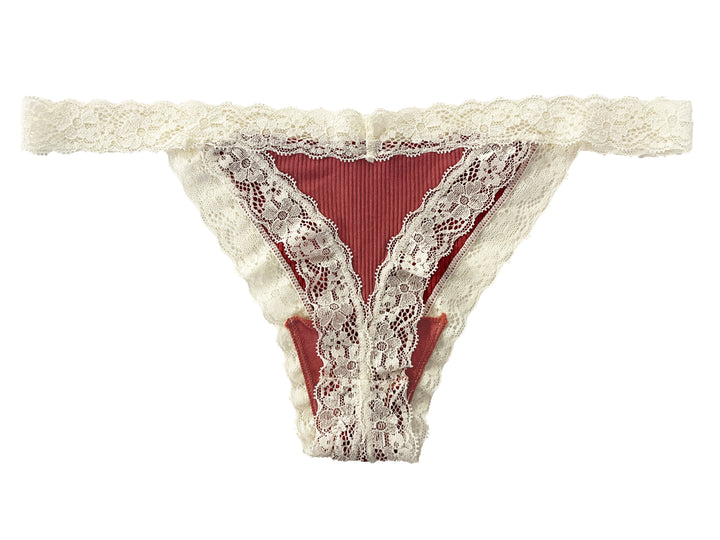 Rib Modal Thong With Contrast Lace, XS- 2X