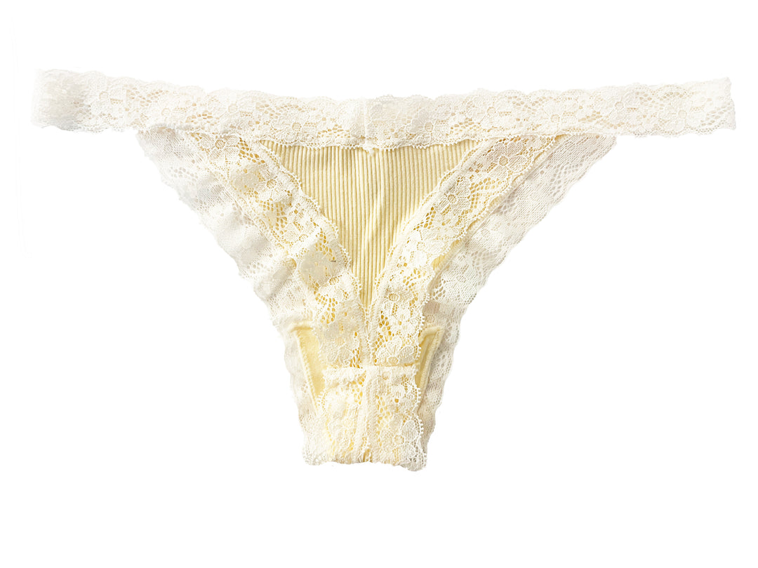 Rib Modal Thong With Contrast Lace, XS- 2X