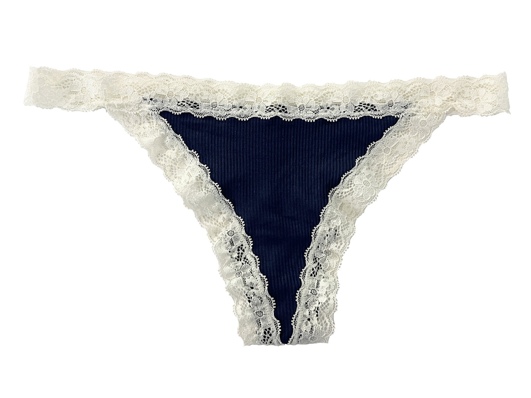 Rib Modal Thong With Contrast Lace, XS- 2X