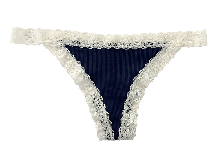 Rib Modal Thong With Contrast Lace, XS- 2X