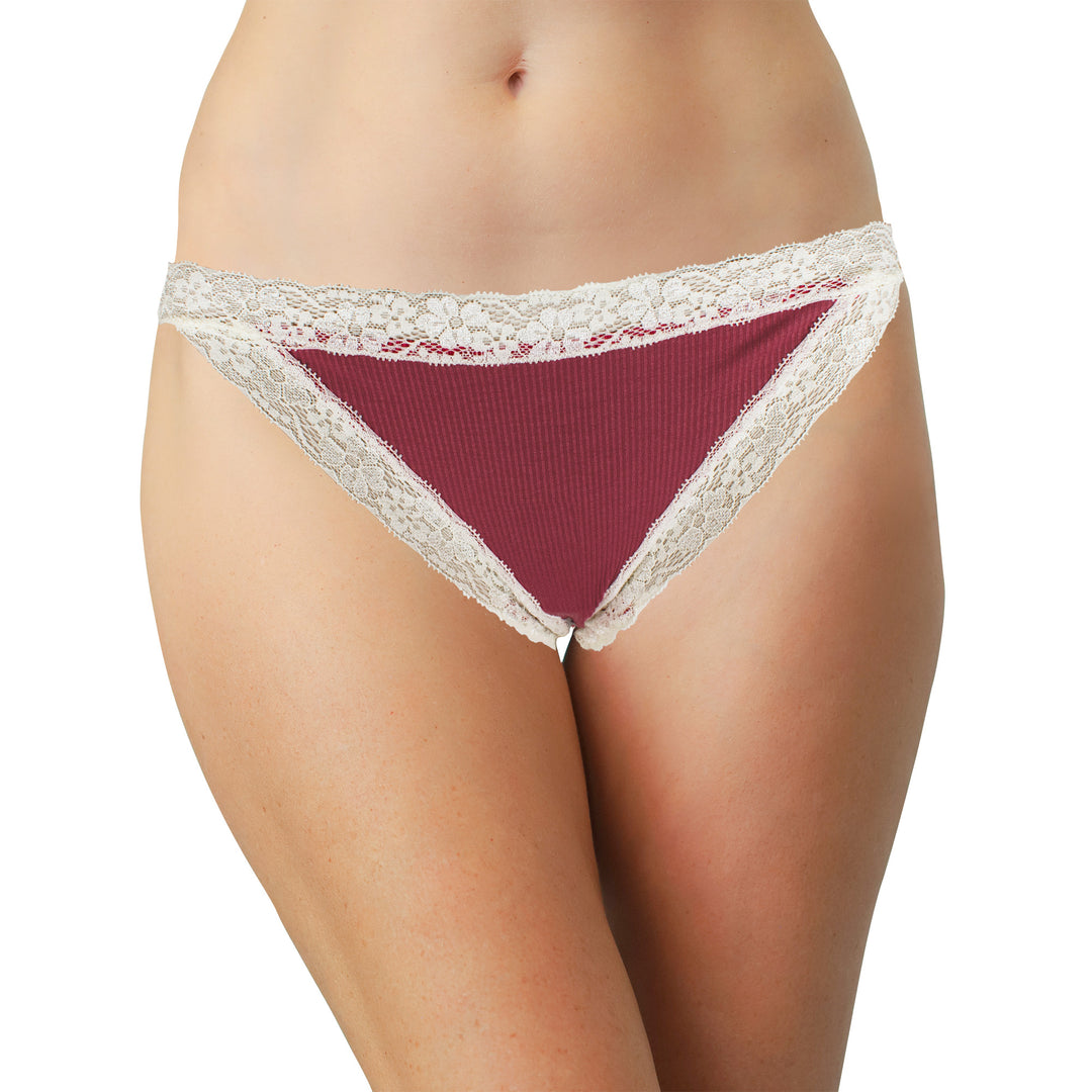 Rib Modal Thong With Contrast Lace, XS- 2X