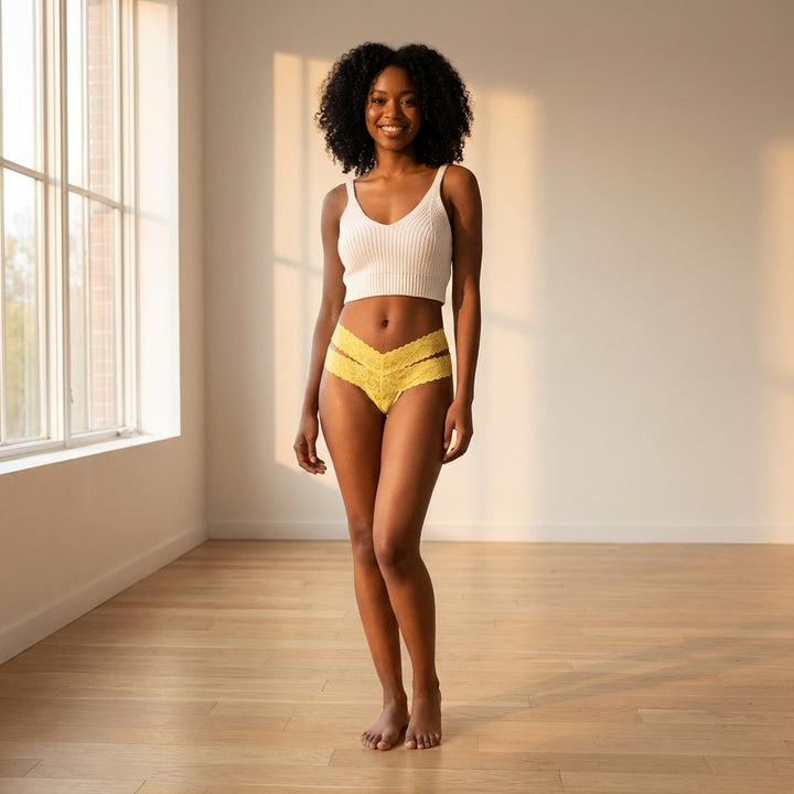 Yellow All Lace Thong with Double Bands