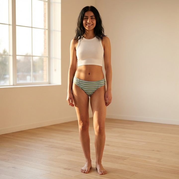 Blue and Green Striped Modal Bikini with Ruching