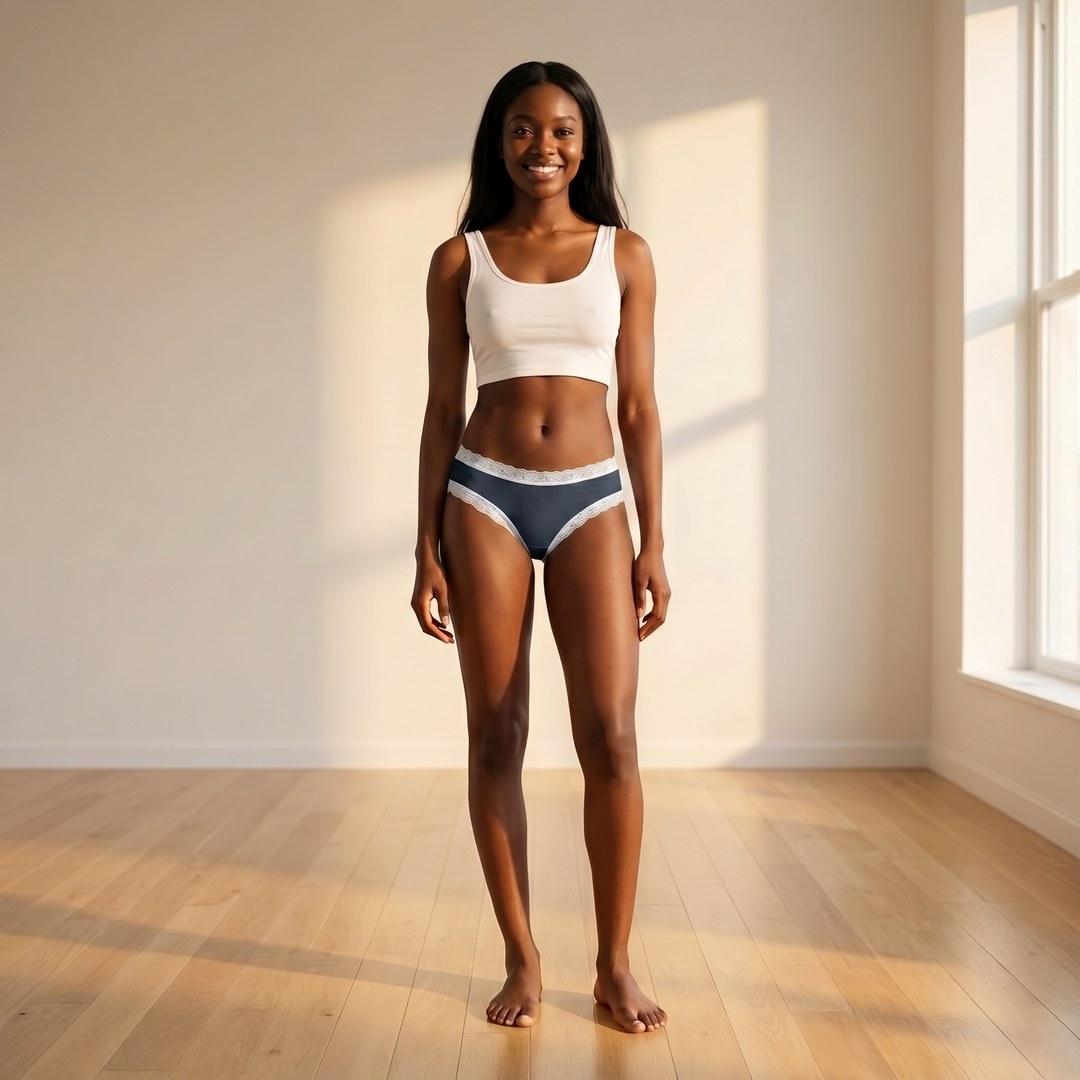 Rib Modal Cheeky With Contrast Lace, XS-2X