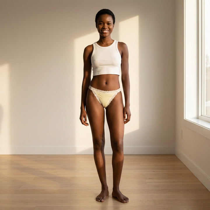 Rib Modal Thong With Contrast Lace, XS- 2X