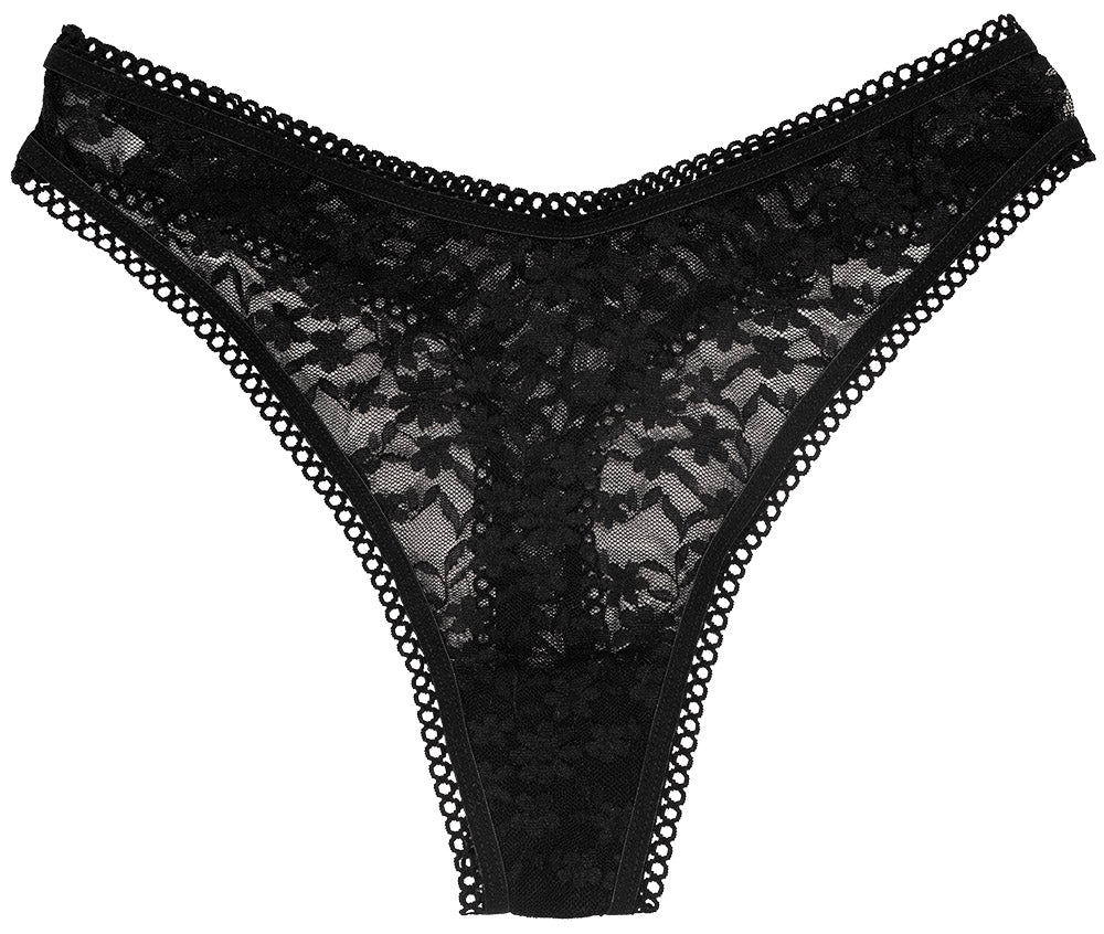 High Leg Daisy Lace Thong with Picot Trim - Last Chance