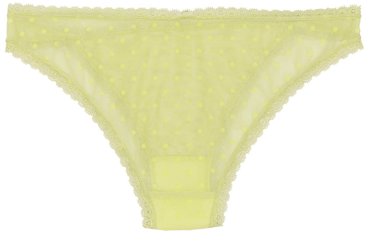 Flocked Polka Dot Mesh Cheeky with Lace Details
