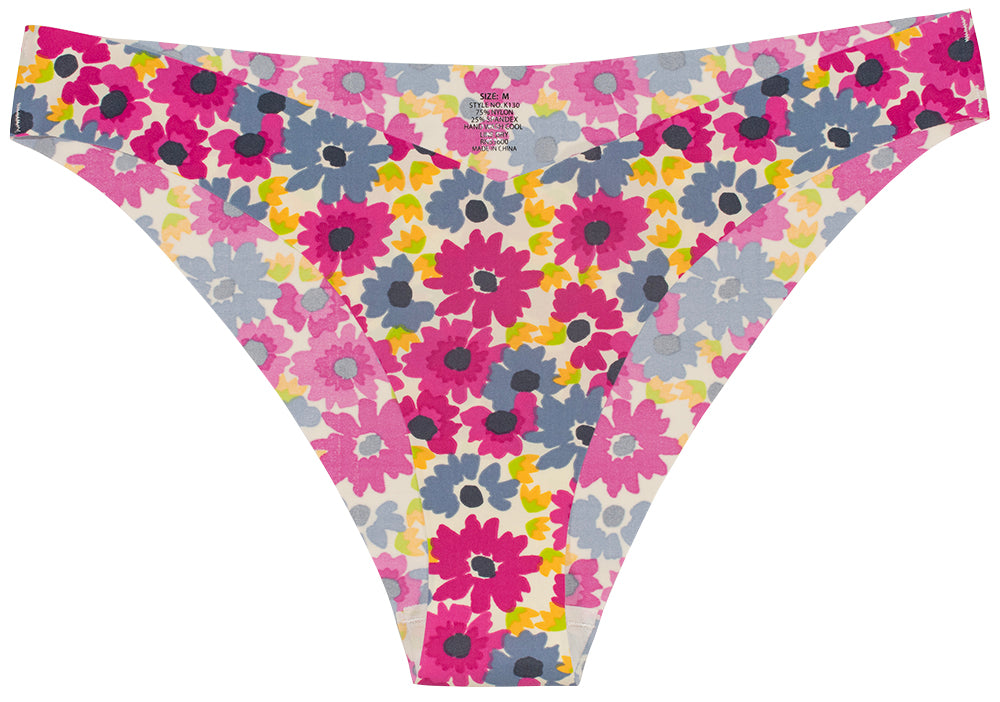 V Front Laser Cut No Show Cheeky in Pink Floral