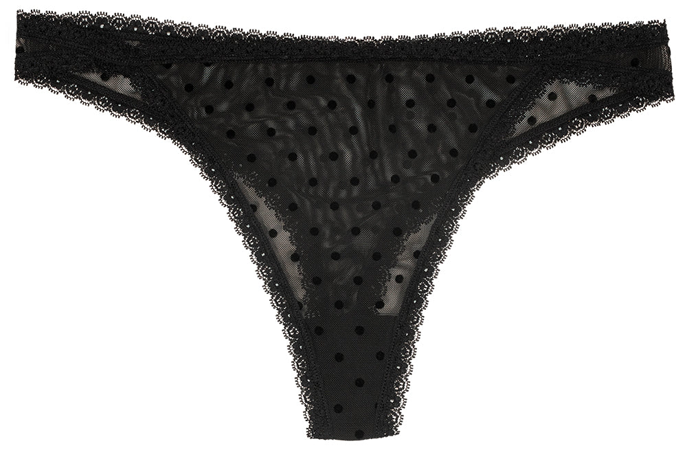 Flocked Polka Dot Mesh Thong with Lace Details – Love Libby Panties