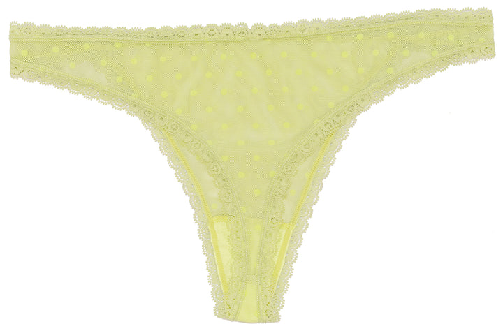 Flocked Polka Dot Mesh Thong with Lace Details