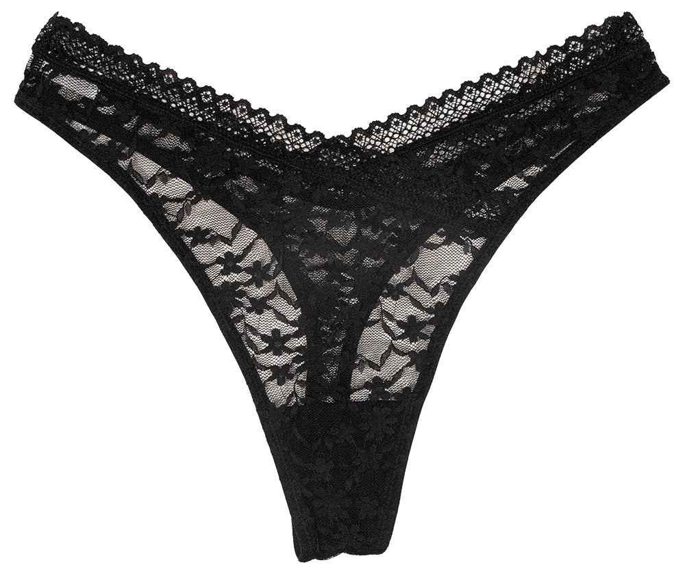 Floral Lace Thong with Crossover Lace Detail