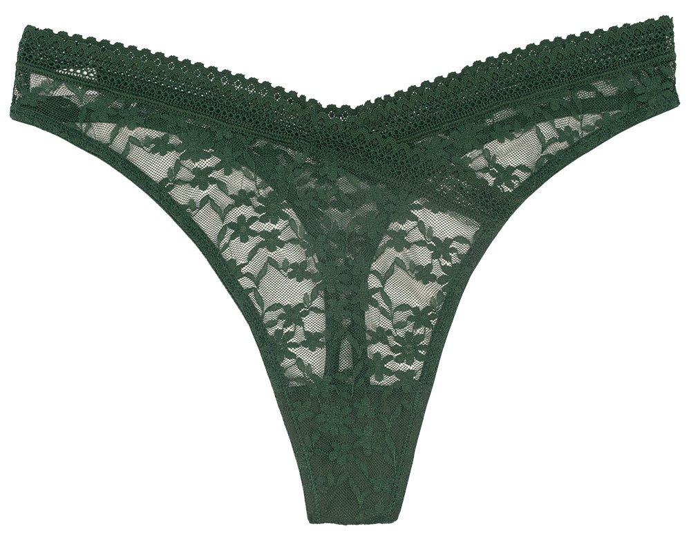 Floral Lace Thong with Crossover Lace Detail