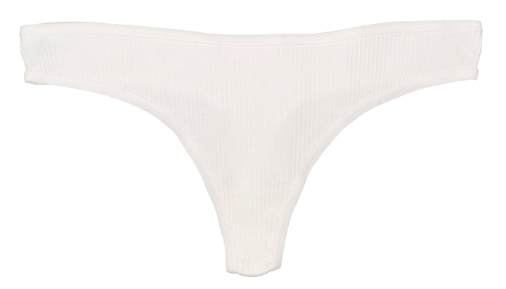 Cotton Blend Rib Thong in White
