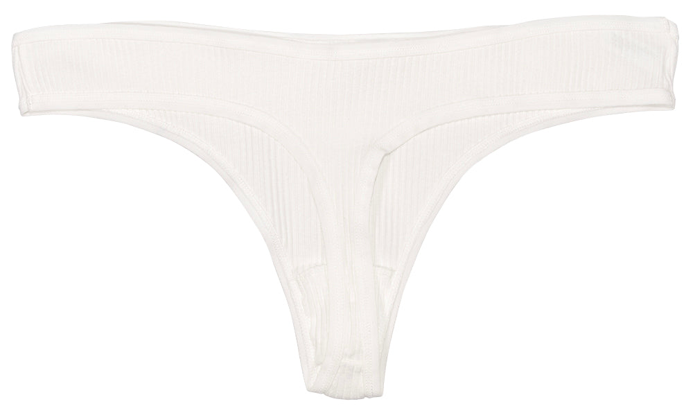 Cotton Blend Rib Thong in White
