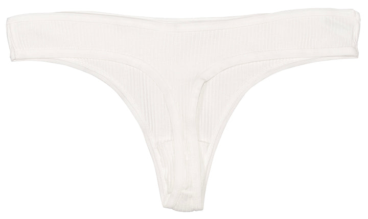 Cotton Blend Rib Thong in White