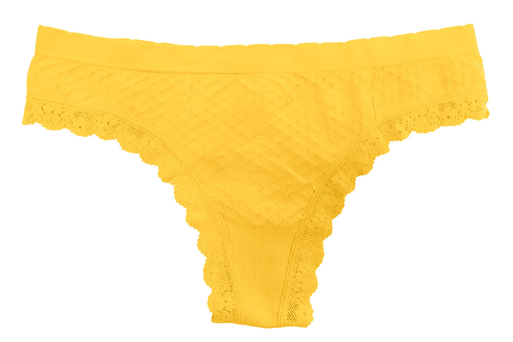 Scalloped Dot and Lace Seamless Thong in Primrose Yellow – Love Libby