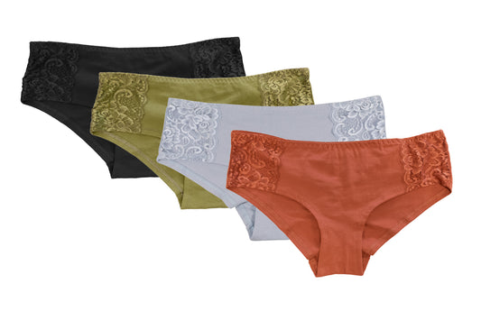 Ruched Cotton and Lace Cheeky 4 Pack