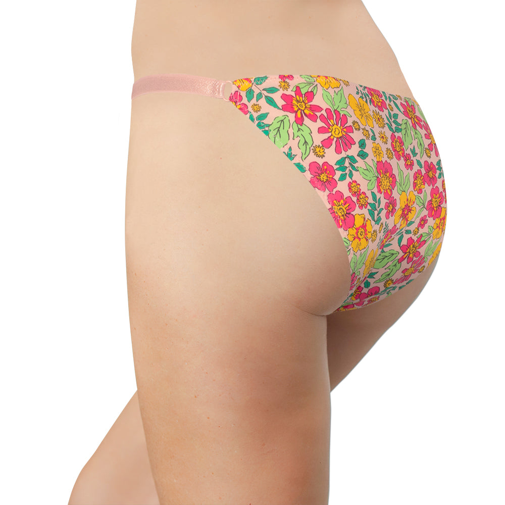 Floral Microfiber Bikini with Strap Sides