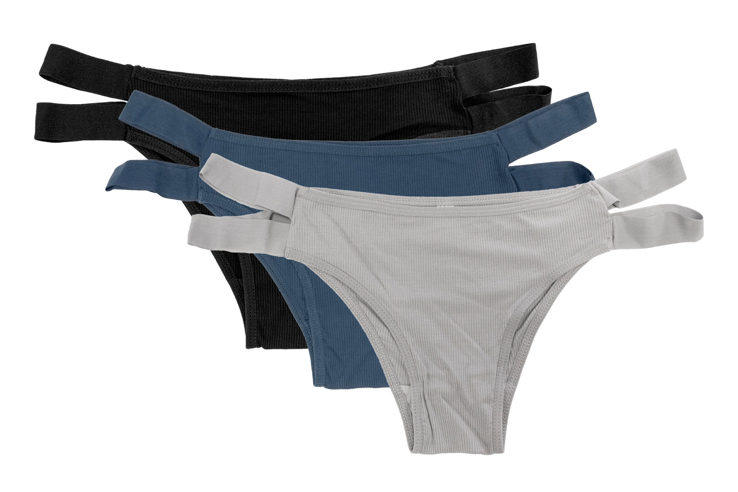 Ribbed Cheeky with Double Strap Elastic Sides 3 Pack