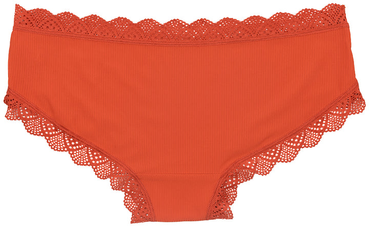 Red Rib Microfiber Hipster with Lace Trim