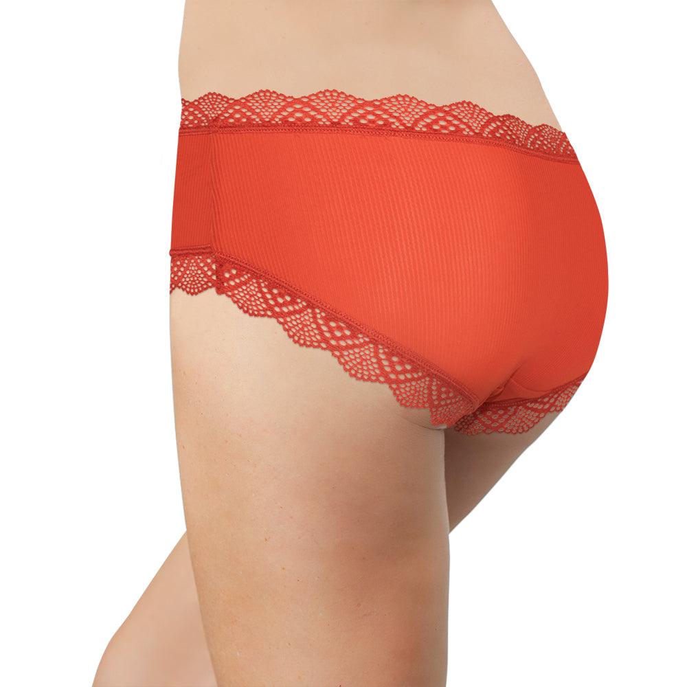 Red Rib Microfiber Hipster with Lace Trim