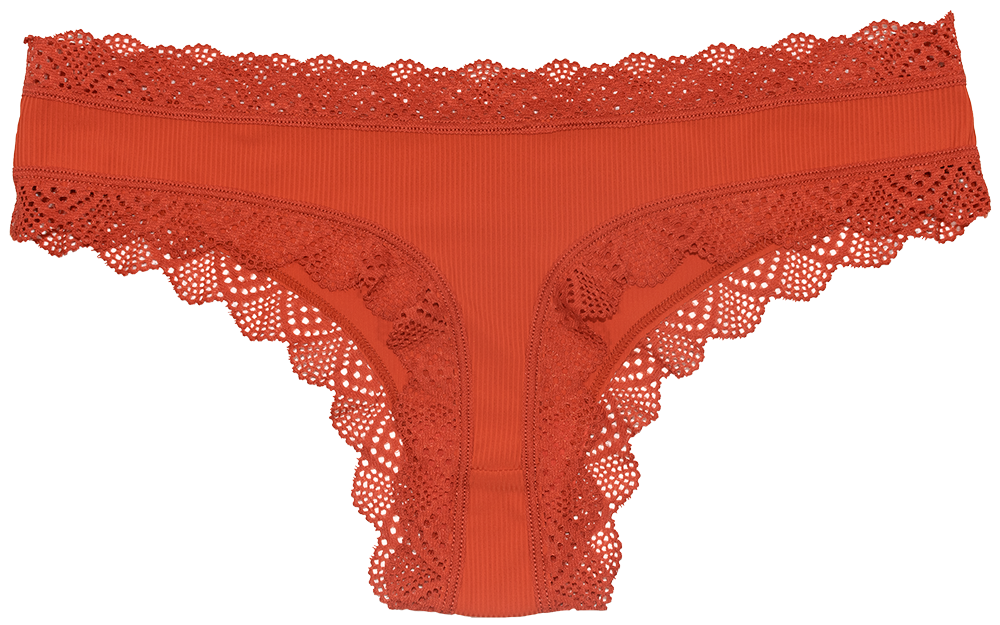 Red Rib Microfiber Thong with Lace Trim
