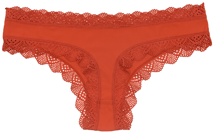 Red Rib Microfiber Thong with Lace Trim